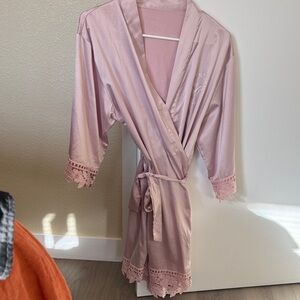 Bridesmaid Pink Lace Trim Robe